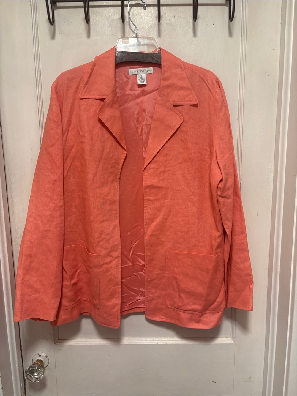 Pursuits Ltd Linen Coral Peach Open-Front Blazer by Peruvian Connection 14
